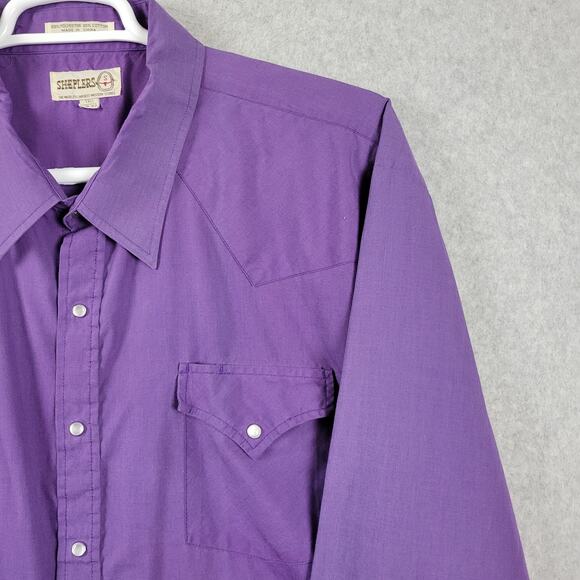 Vintage Sheplers Purple LS Pearl Snap Western Rodeo Shirt Men's Tall 20 37 - Picture 4 of 12